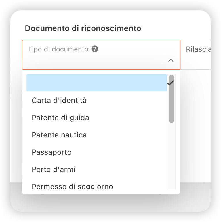 Selezione del tipo di documento di riconoscimento